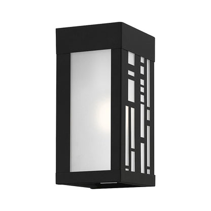 Livex Malmo 1 Light Outdoor ADA Small Sconce, Black/Clear/Sandblasted