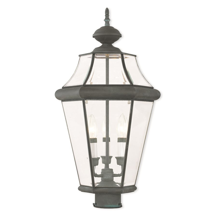 Livex Georgetown 3 Light Post Top Lantern, Charcoal/Clear Beveled