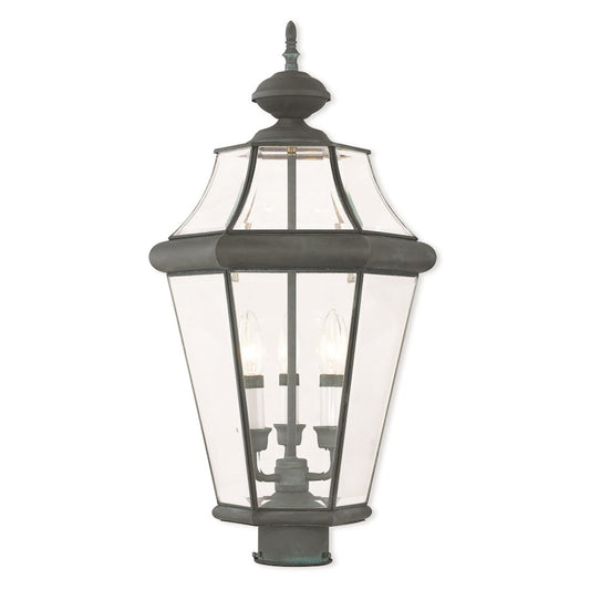 Livex Georgetown 3 Light Post Top Lantern, Charcoal/Clear Beveled