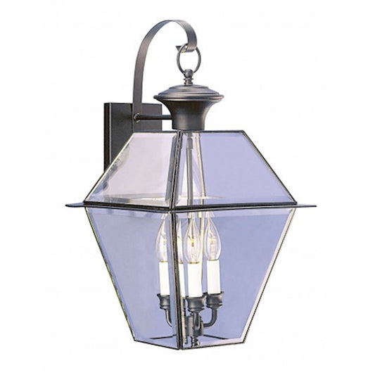 Livex Lighting Westover 23in 3-Light Outdoor Wall Lantern | Traditional Black and Clear Beveled Glass | Front Door & Patio | Model 2381-04