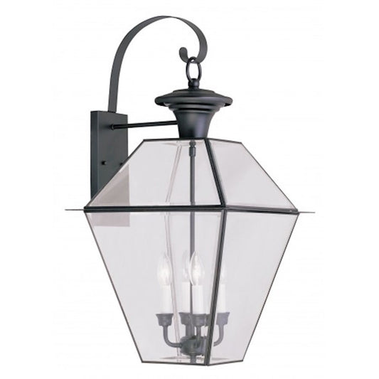 Livex Lighting Westover 27in 4-Light Outdoor Wall Lantern | Traditional Black and Clear Beveled Glass | Entryway & Patio | Model 2386-04