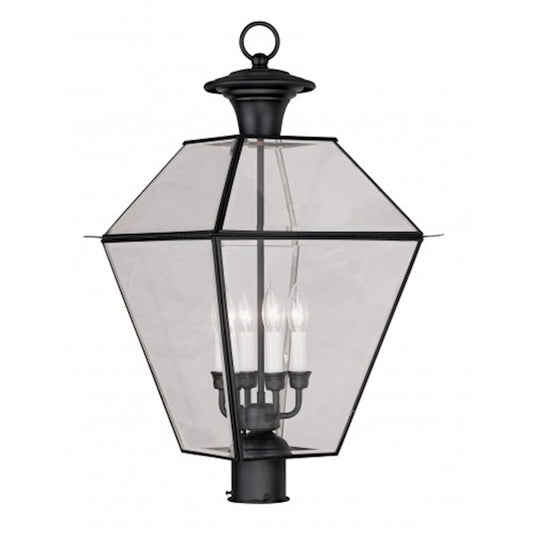 Livex Lighting Westover 26in 4-Light Outdoor Post Head | Traditional Black and Clear Beveled Glass | Driveway & Yard | 15 x 26 in | Model 2388-04