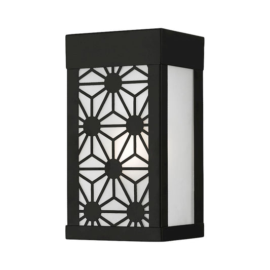 Livex Berkeley 1 Light Outdoor ADA Small Sconce, BK/Clear/Sandblasted