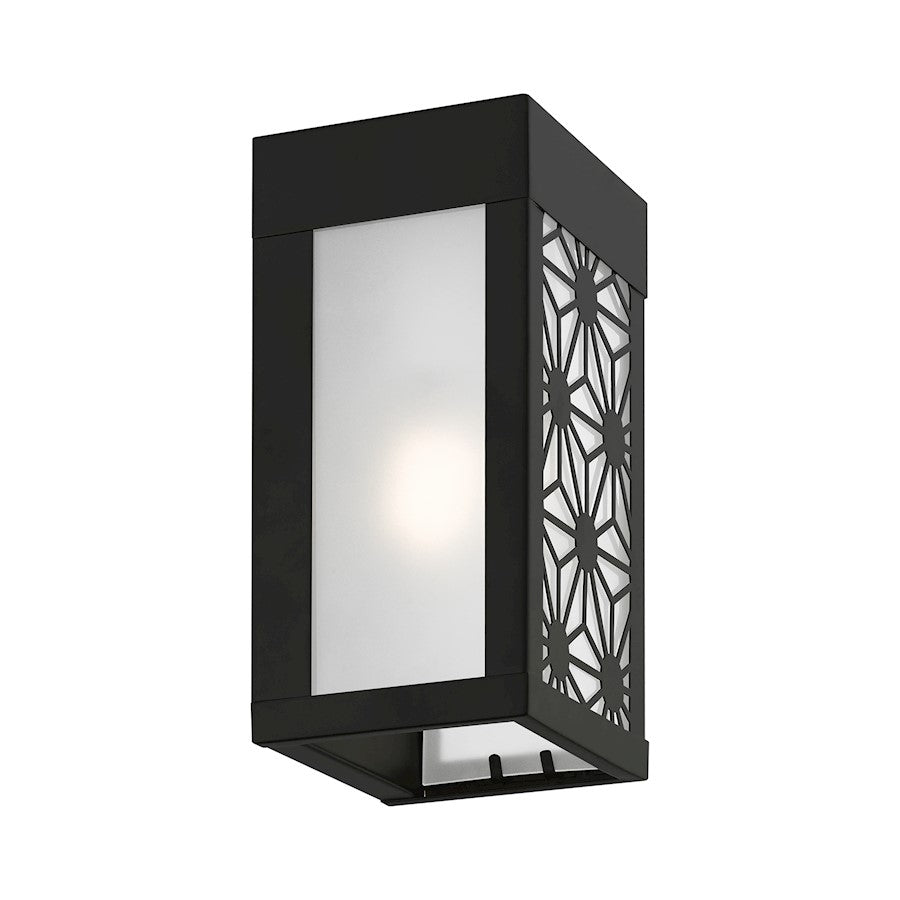 Livex Berkeley 1 Light Outdoor ADA Small Sconce, BK/Clear/Sandblasted