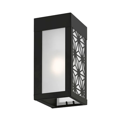 Livex Berkeley 1 Light Outdoor ADA Small Sconce, BK/Clear/Sandblasted