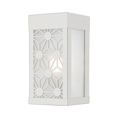 Livex Berkeley 1 Light Outdoor ADA Small Sconce, NK/Clear/Sandblasted