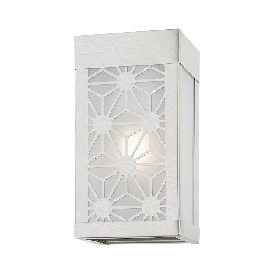 Livex Berkeley 1 Light Outdoor ADA Small Sconce, NK/Clear/Sandblasted