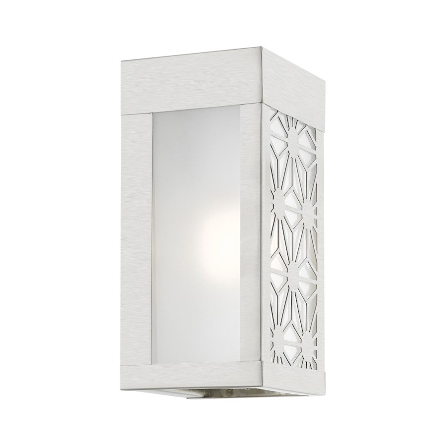 Livex Berkeley 1 Light Outdoor ADA Small Sconce, NK/Clear/Sandblasted