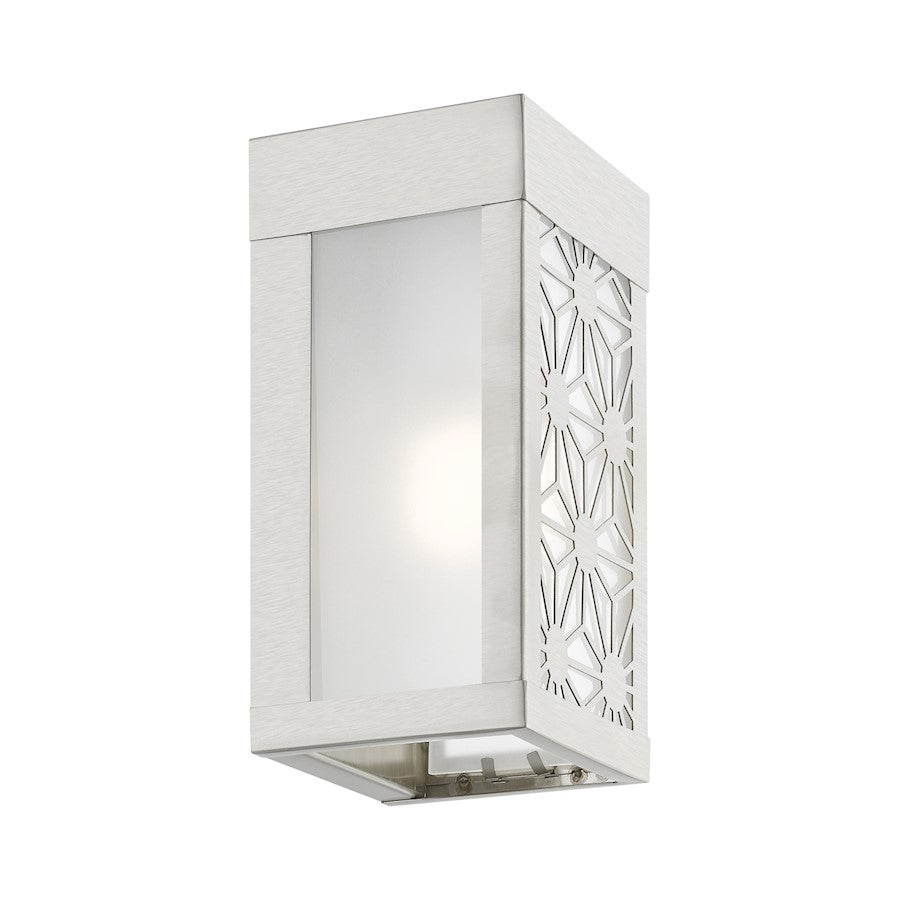 Livex Berkeley 1 Light Outdoor ADA Small Sconce, NK/Clear/Sandblasted