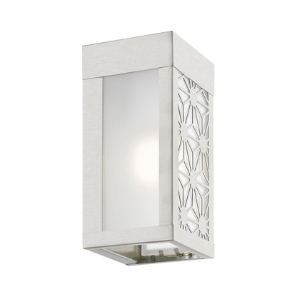 Livex Berkeley 1 Light Outdoor ADA Small Sconce, NK/Clear/Sandblasted