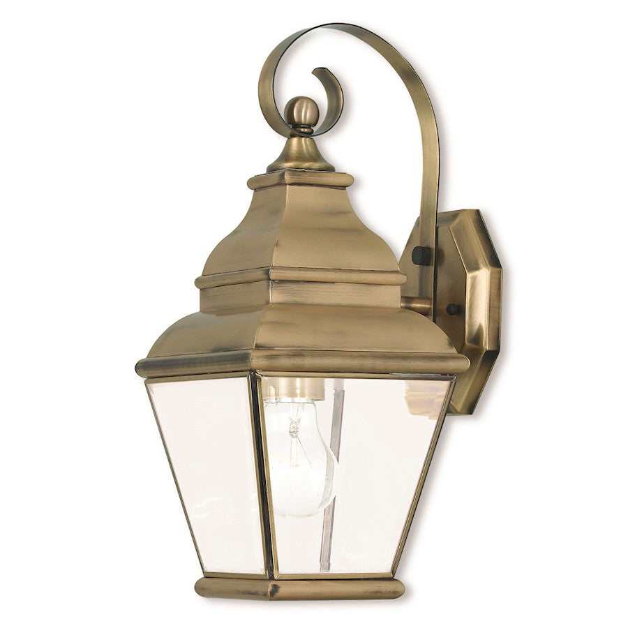 Livex Exeter 1 Light Outdoor Wall Lantern, Antique Brass/Beveled