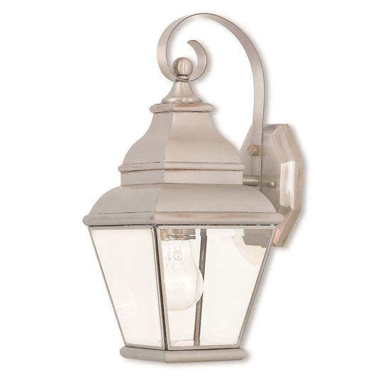 Livex Exeter 1 Light Outdoor Wall Lantern, Nickel/Clear Beveled Glass