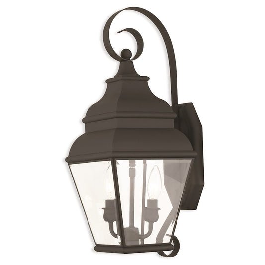 Livex Exeter 2 Light Outdoor Wall Lantern, Black/Clear Beveled Glass