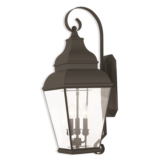 Livex Exeter 3 Light Outdoor Wall Lantern, Black/Clear Beveled Glass