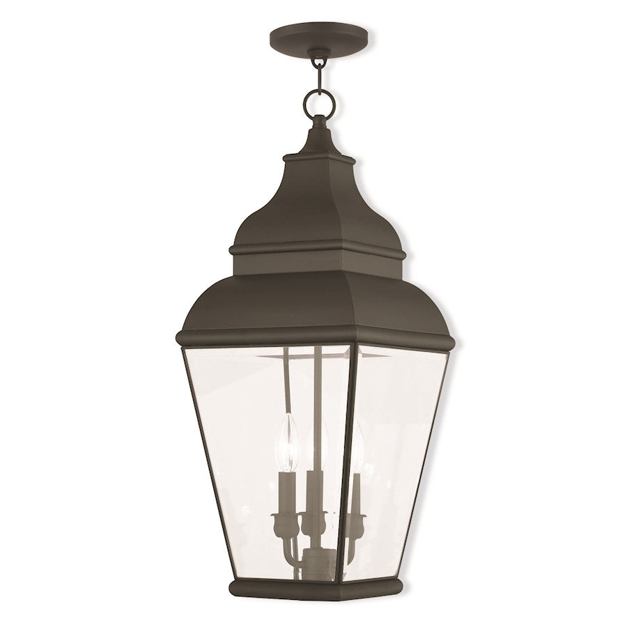Livex Exeter 3 Light Outdoor Pendant Lantern, Black/Beveled