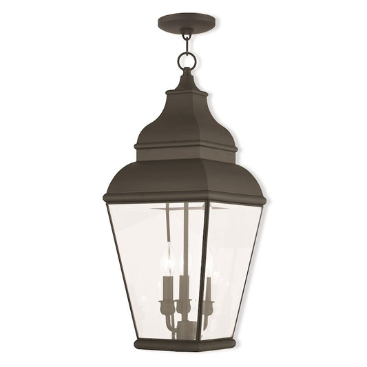 Livex Exeter 3 Light Outdoor Pendant Lantern, Black/Beveled