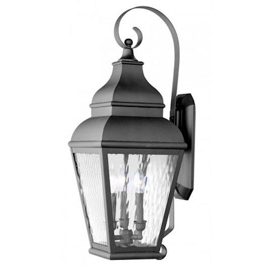Livex Lighting Exeter 29in 3-Light Outdoor Wall Lantern | Traditional Black and Clear Water Glass | Entryway & Porch | 10 x 13 x 29 in | Model 2605-04