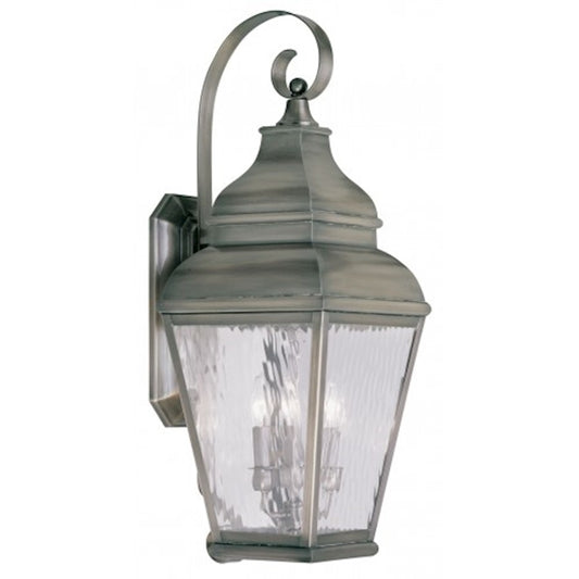 Livex Lighting Exeter 29in 3-Light Outdoor Wall Lantern | Traditional Vintage Pewter and Clear Water Glass | Front Porch & Patio | Model 2605-29