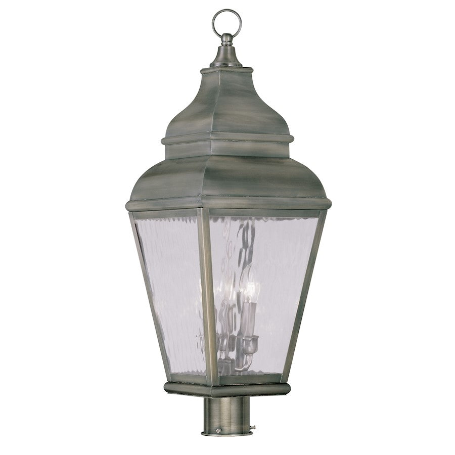 Livex Exeter 3 Light Outdoor Post Top Lantern, Pewter/Clear Water
