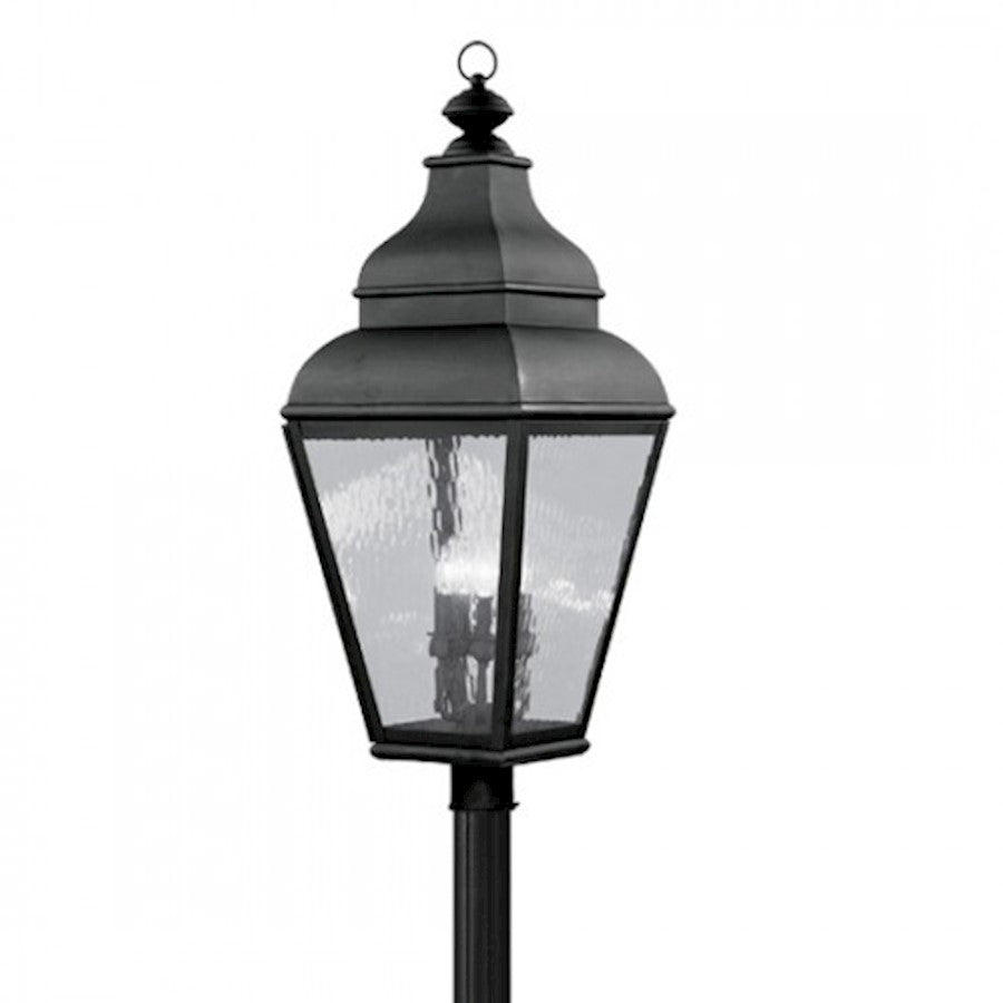 Livex Lighting Exeter 14in 4-Light Outdoor Post Head | Traditional Black and Clear Water Glass | Driveway & Walkway | 14 x 37 in | Model 2608-04