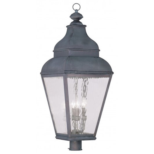 Livex Exeter 14in 4-Light Outdoor Post Head | Traditional Bronze and Clear Water Glass | Driveway & Walkway | 14 x 37 in | Model 2608-61