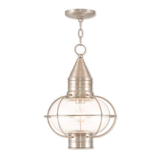 Livex Newburyport 1 Light Outdoor Pendant Lantern, Nickel/Clear