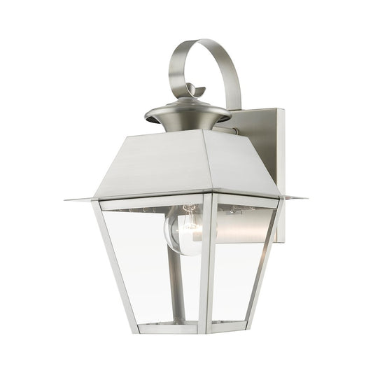Livex Wentworth 1 Light Outdoor Small Wall Lantern, Nickel/Clear