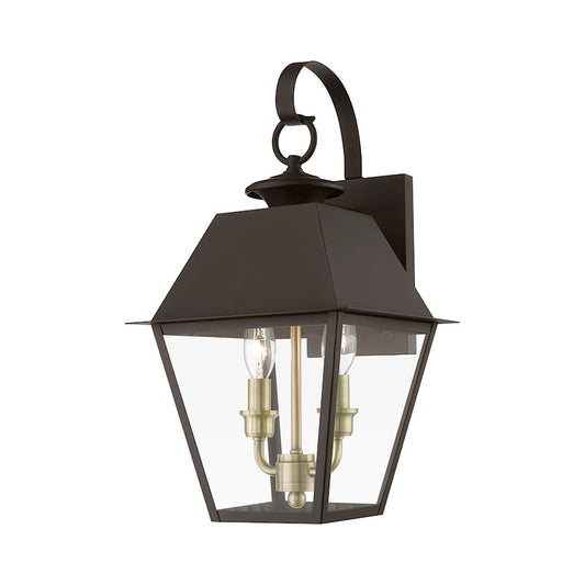 Livex Wentworth 2 Light Outdoor Med Wall Lantern, Bronze/Brass/Clear