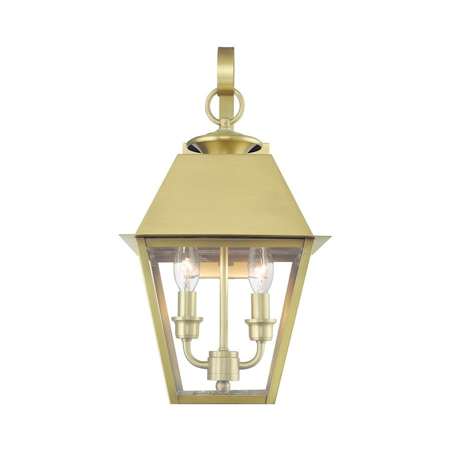 Livex Wentworth 2 Light Outdoor Medium Wall Lantern, Brass/Clear