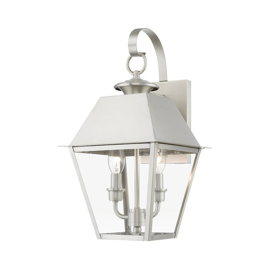 Livex Wentworth 2 Light Outdoor Medium Wall Lantern, Nickel/Clear