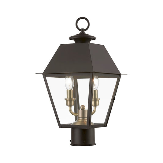 Livex Wentworth 2 Light Outdoor Med Post Lantern, Bronze/Brass/Clear