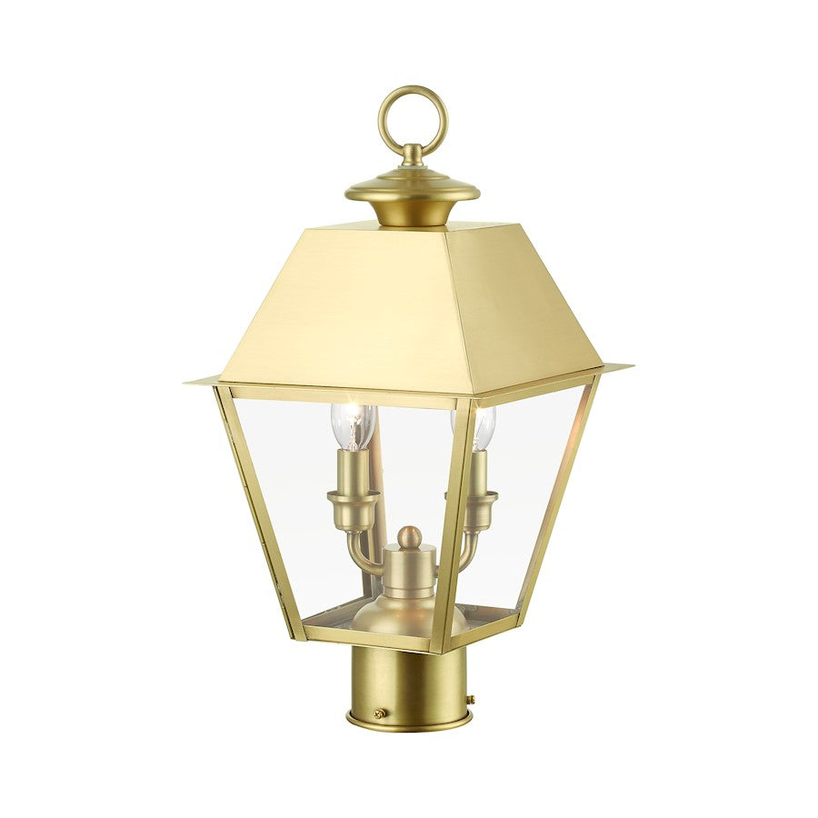 Livex Wentworth 2 Light Outdoor Medium Post Lantern, Brass/Clear