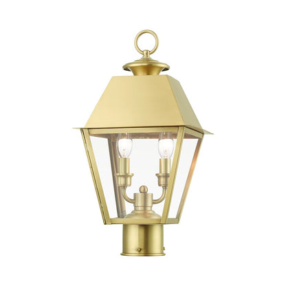 Livex Wentworth 2 Light Outdoor Medium Post Lantern, Brass/Clear