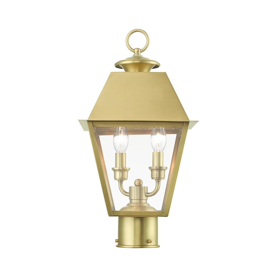 Livex Wentworth 2 Light Outdoor Medium Post Lantern, Brass/Clear