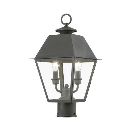 Livex Wentworth 2 Light Outdoor Medium Post Lantern, Charcoal/Clear