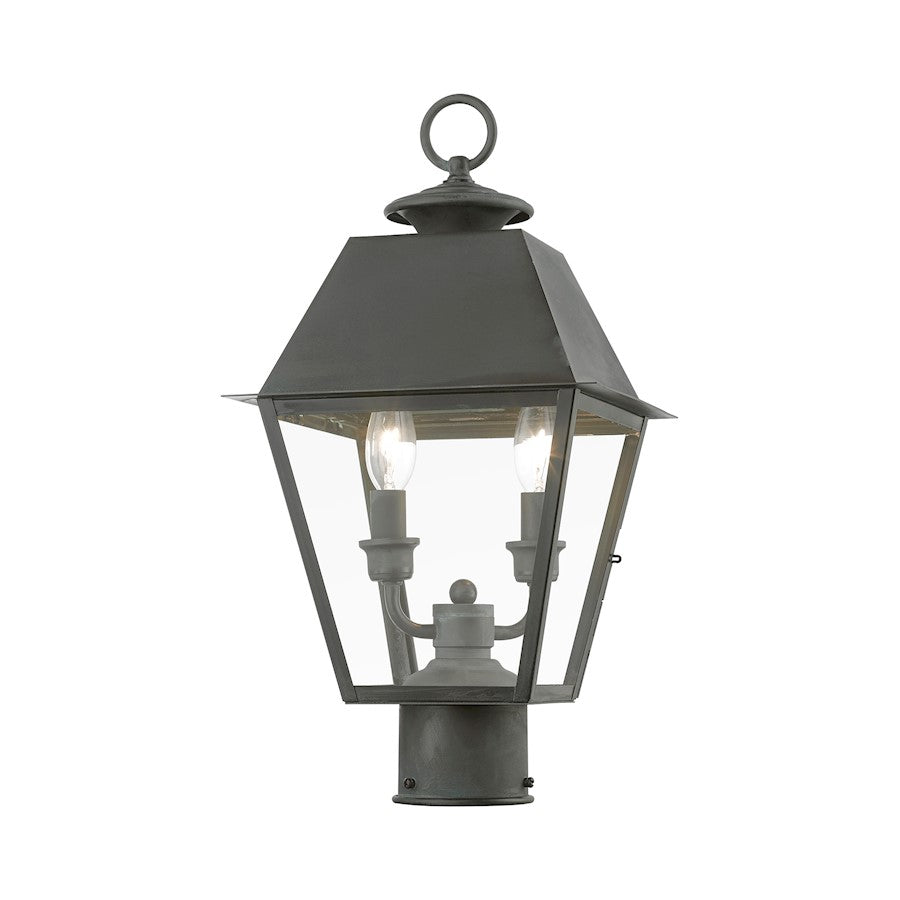 Livex Wentworth 2 Light Outdoor Medium Post Lantern, Charcoal/Clear
