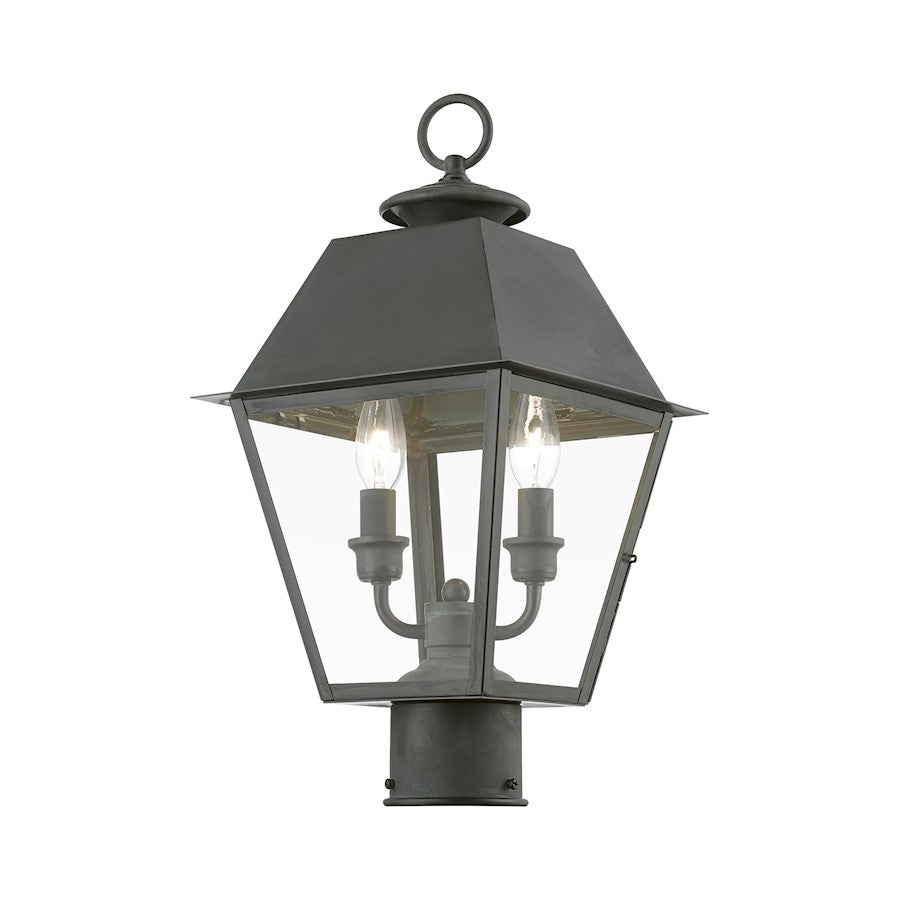 Livex Wentworth 2 Light Outdoor Medium Post Lantern, Charcoal/Clear