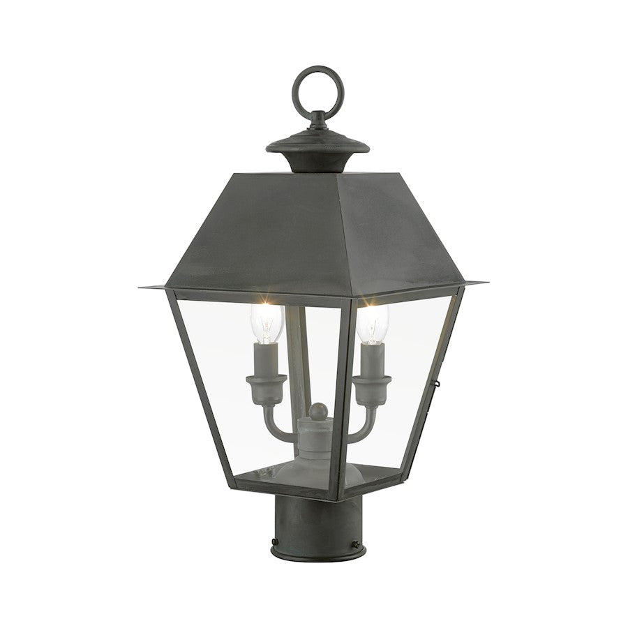 Livex Wentworth 2 Light Outdoor Medium Post Lantern, Charcoal/Clear