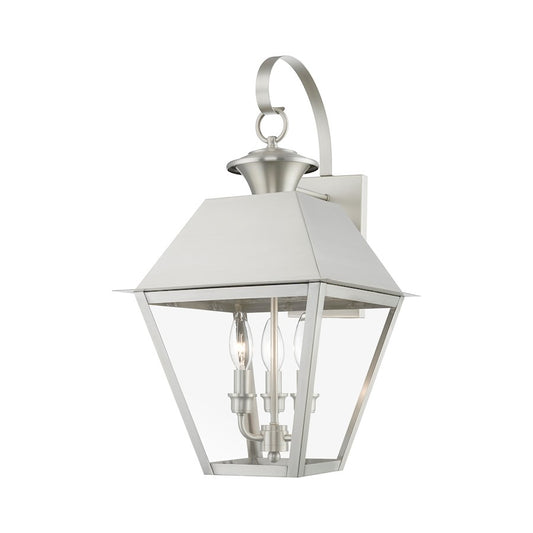 Livex Wentworth 3 Light Outdoor Large Wall Lantern, Nickel/Clear