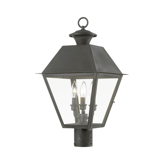 Livex Wentworth 3 Light Outdoor Large Post Lantern, Charcoal/Clear