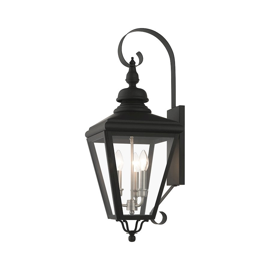 Livex Adams 3 Lt Outdoor Large Wall Lantern, Black/Nickel/Cluster