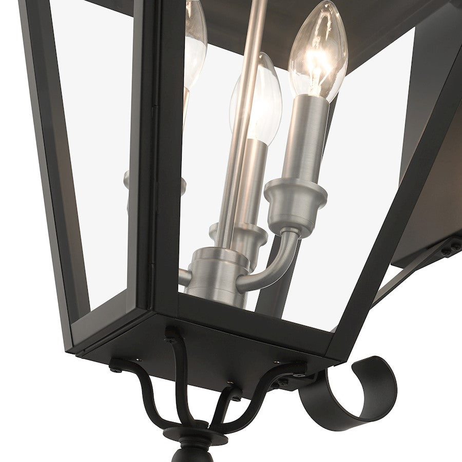 Livex Adams 3 Lt Outdoor Large Wall Lantern, Black/Nickel/Cluster