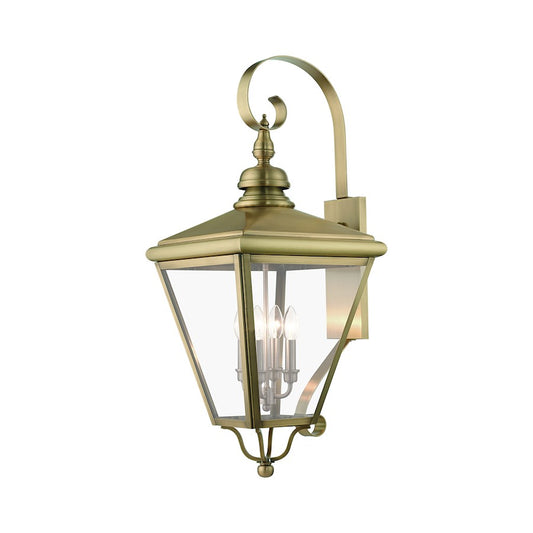 Livex Adams 4 Lt Outdoor XL Wall Lantern, Brass/Nickel/Cluster/Clear