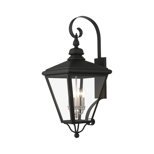 Livex Adams 4 Lt Outdoor XL Wall Lantern, Black/Nickel/Cluster/Clear