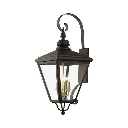 Livex Adams 4 Lt Outdoor XL Wall Lantern, Bronze/Brass/Cluster/Clear