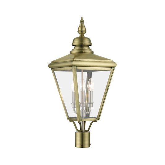 Livex Adams 3 Lt Outdoor Large Post Top Lantern, Brass/Nickel/Cluster