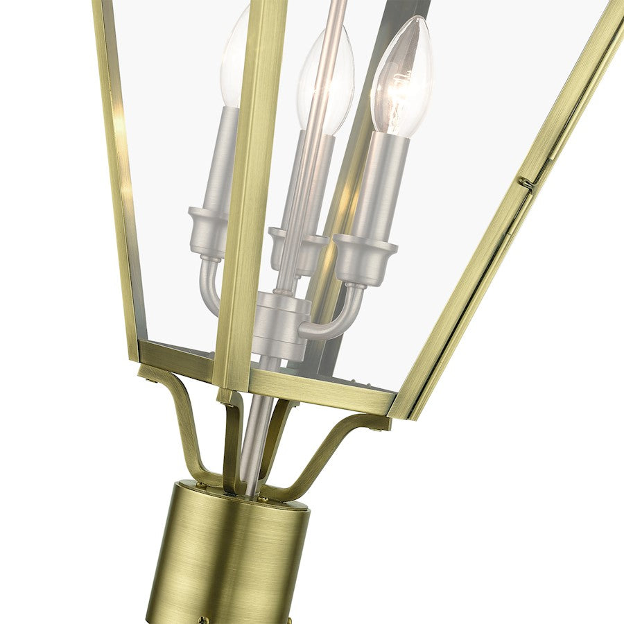 Livex Adams 3 Lt Outdoor Large Post Top Lantern, Brass/Nickel/Cluster