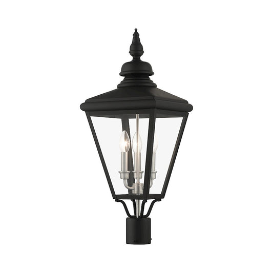 Livex Adams 3 Lt Outdoor Large Post Top Lantern, Black/Nickel/Cluster