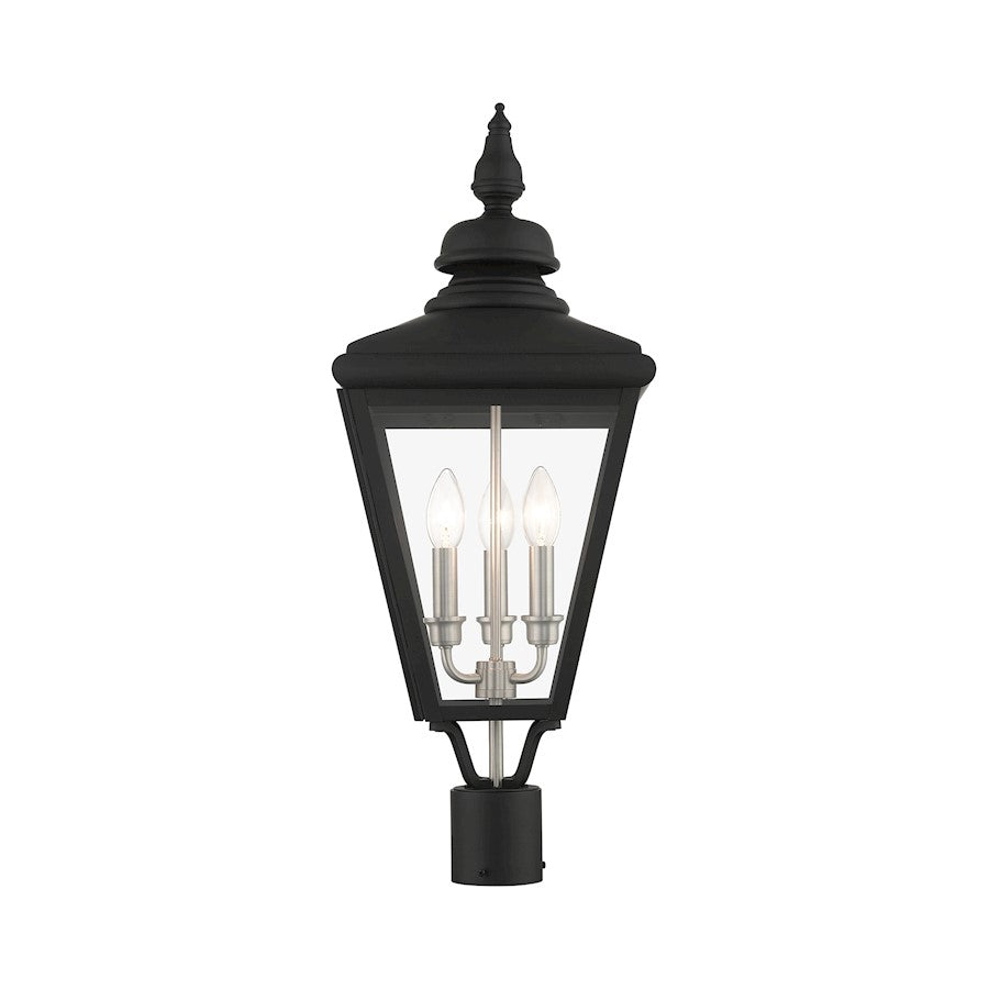 Livex Adams 3 Lt Outdoor Large Post Top Lantern, Black/Nickel/Cluster