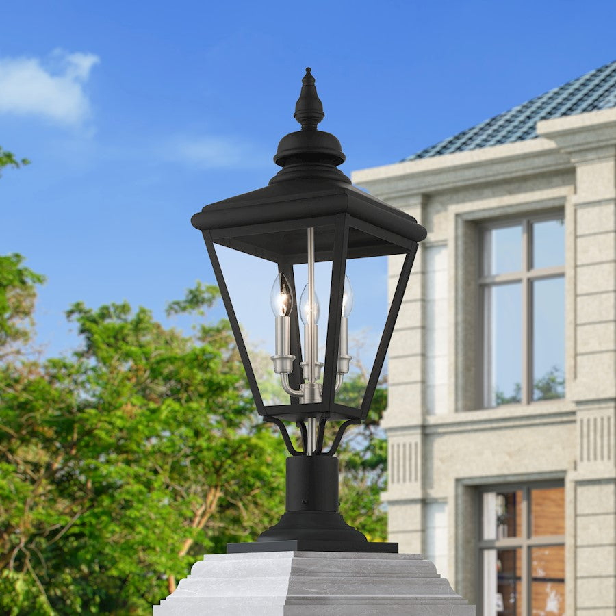 Livex Adams 3 Lt Outdoor Large Post Top Lantern, Black/Nickel/Cluster